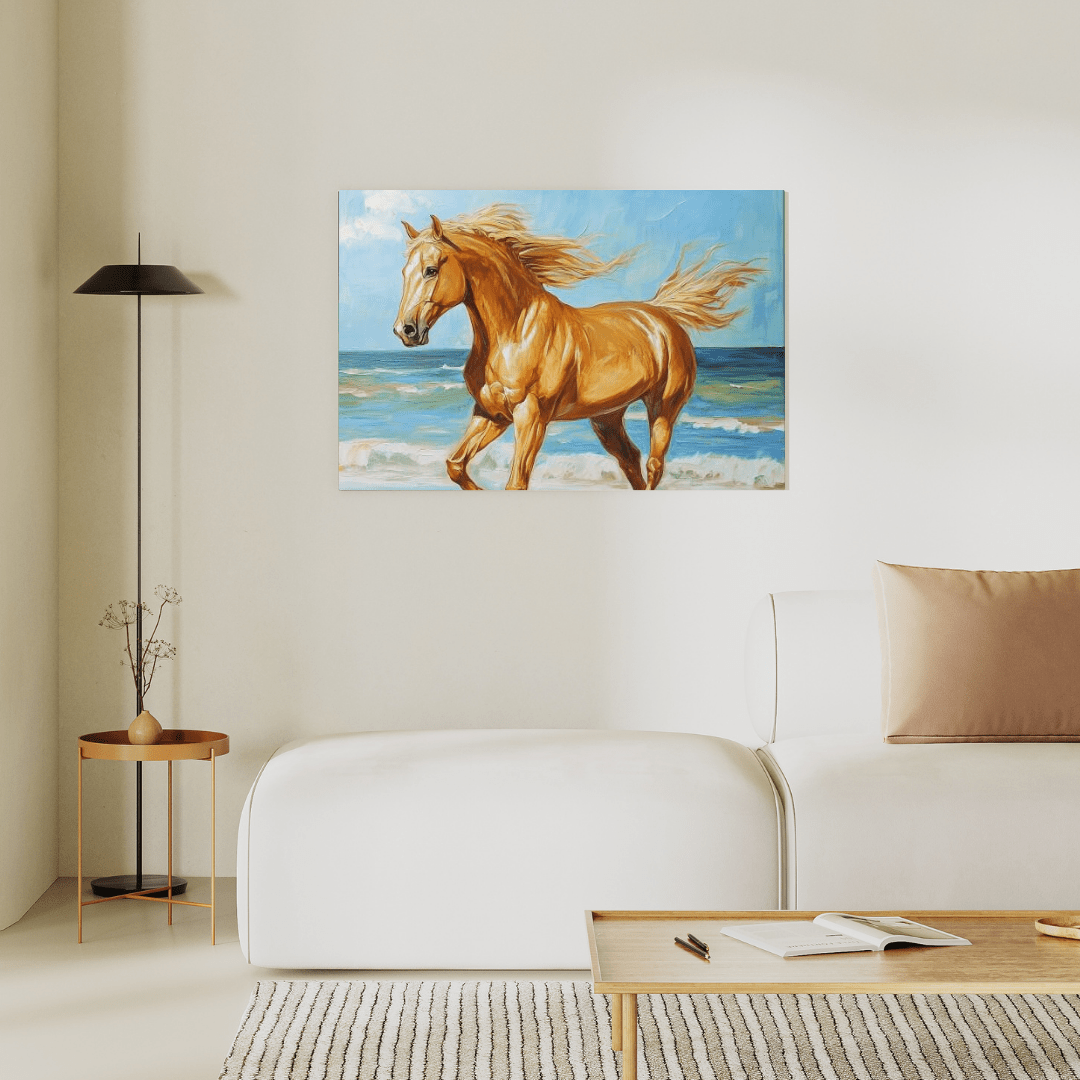 Golden Gallop by the Ocean - Horse Wall Art - Aestheticanvas