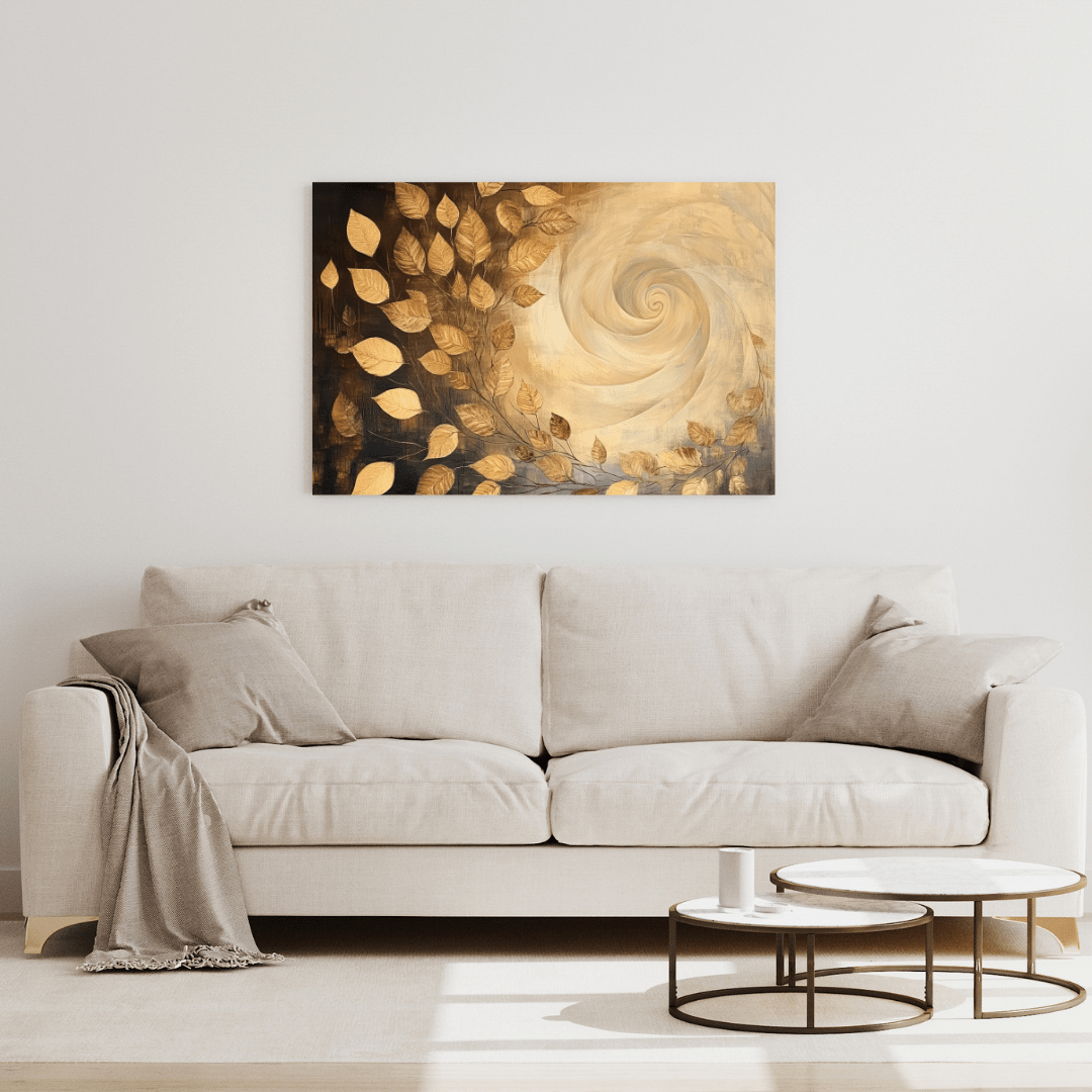 Golden Leaves & Swirling Wind - Nature Wall Art - Aestheticanvas