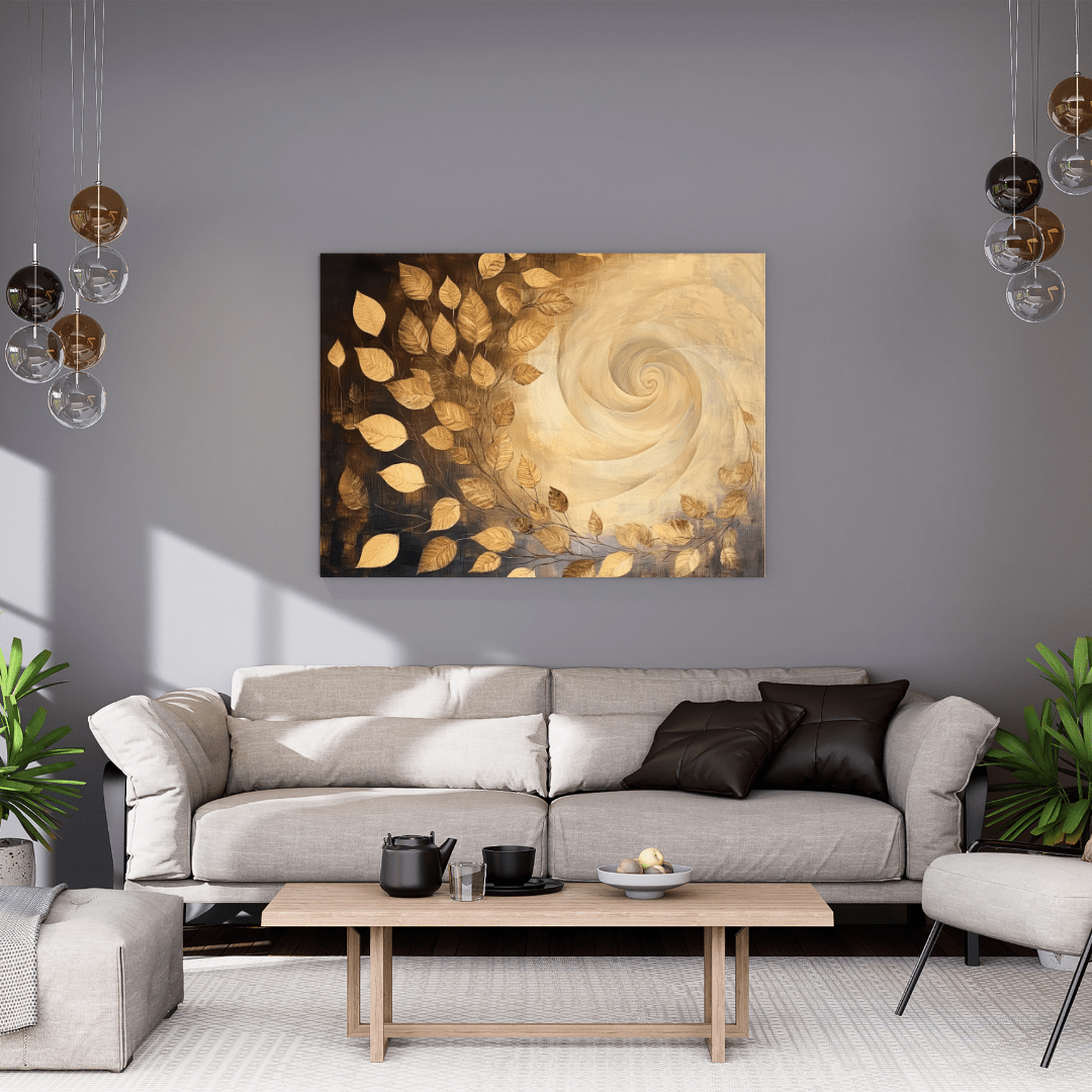 Golden Leaves & Swirling Wind - Nature Wall Art - Aestheticanvas