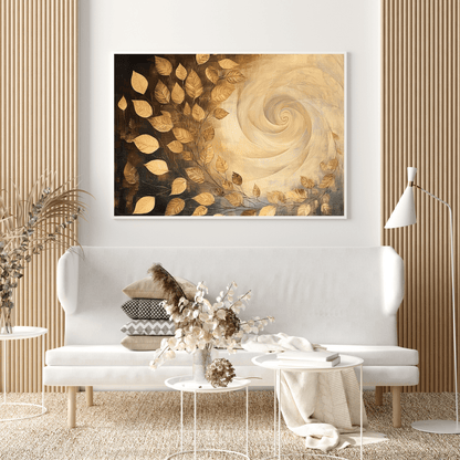 Golden Leaves & Swirling Wind - Nature Wall Art - Aestheticanvas