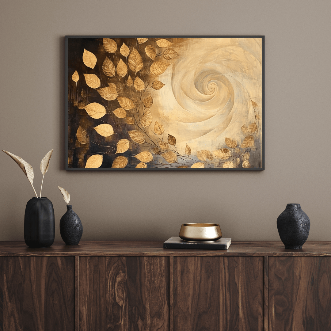 Golden Leaves & Swirling Wind - Nature Wall Art - Aestheticanvas