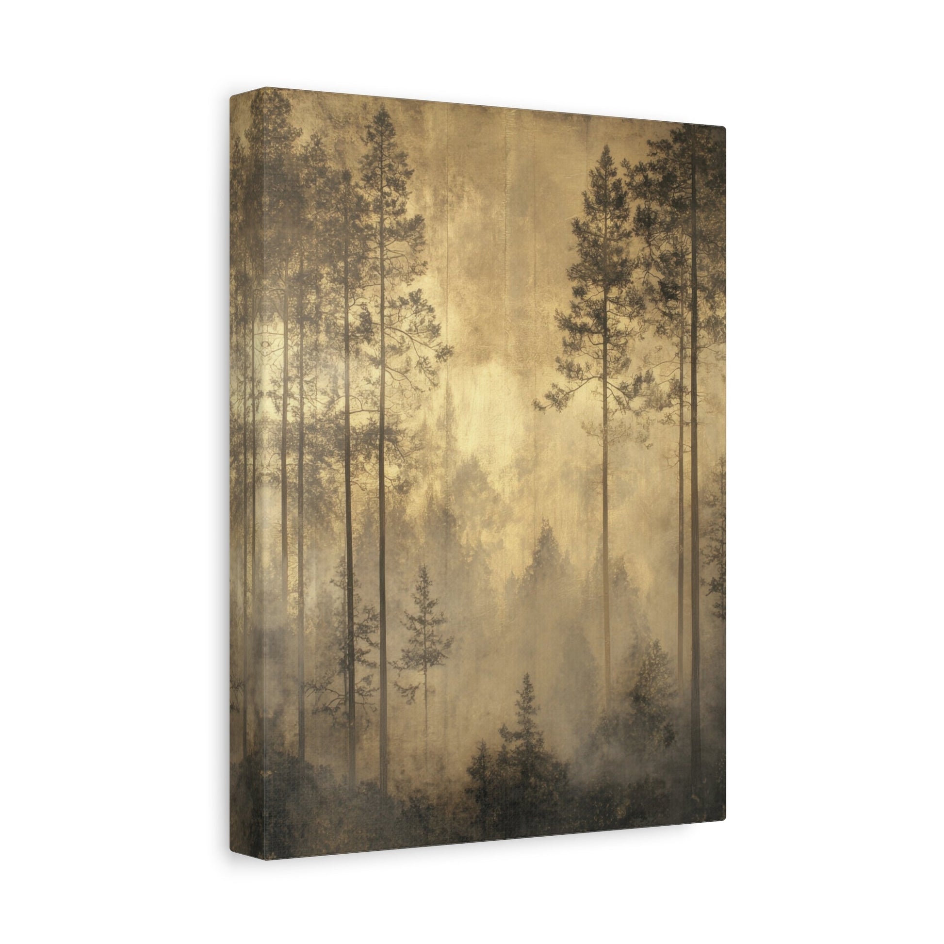 Golden Misty Forest Serenity - Landscape Wall Art - Aestheticanvas