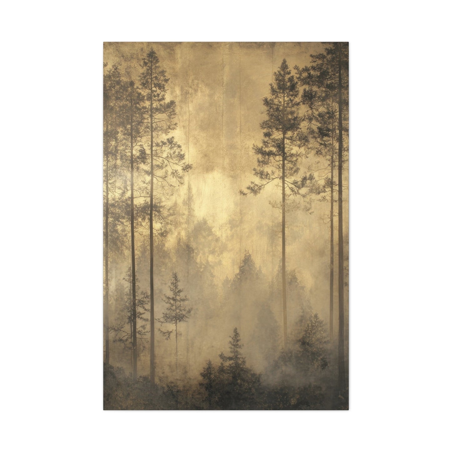 Golden Misty Forest Serenity - Landscape Wall Art - Aestheticanvas