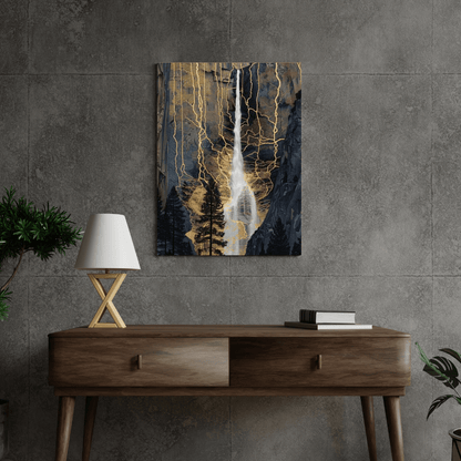 Golden Veins Waterfall Dreamscape - Landscape Wall Art - Aestheticanvas