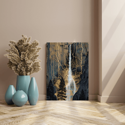 Golden Veins Waterfall Dreamscape - Landscape Wall Art - Aestheticanvas