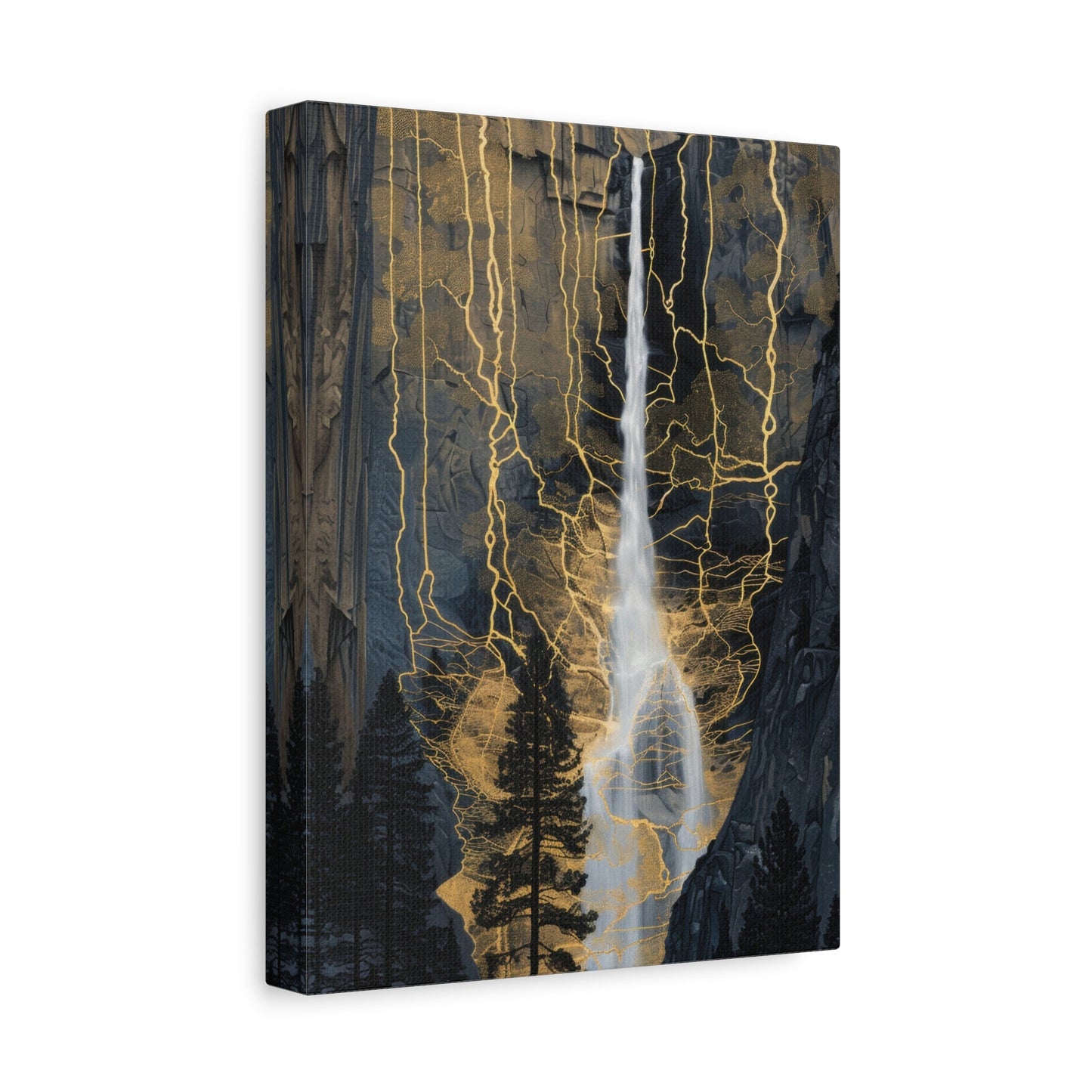 Golden Veins Waterfall Dreamscape - Landscape Wall Art - Aestheticanvas