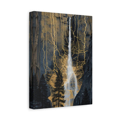 Golden Veins Waterfall Dreamscape - Landscape Wall Art - Aestheticanvas