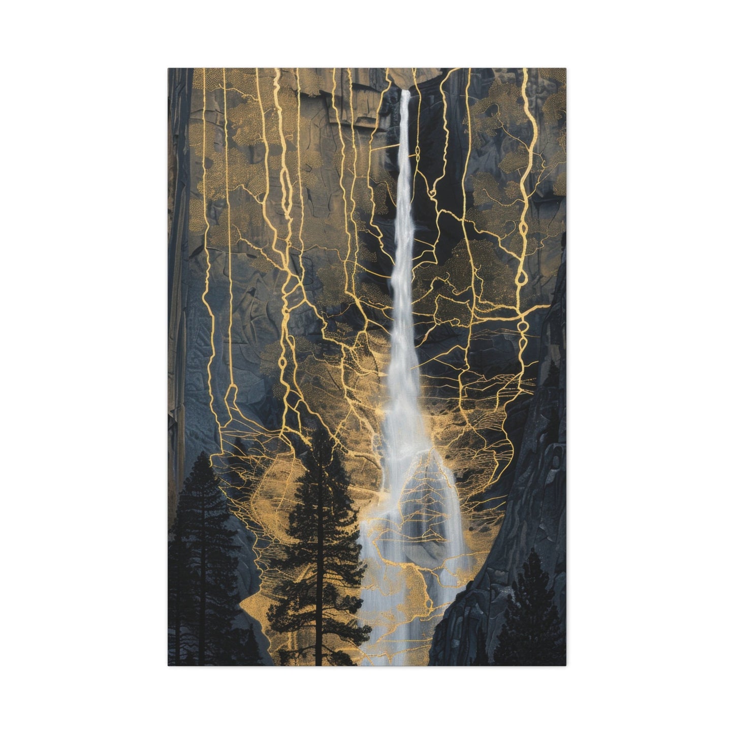 Golden Veins Waterfall Dreamscape - Landscape Wall Art - Aestheticanvas