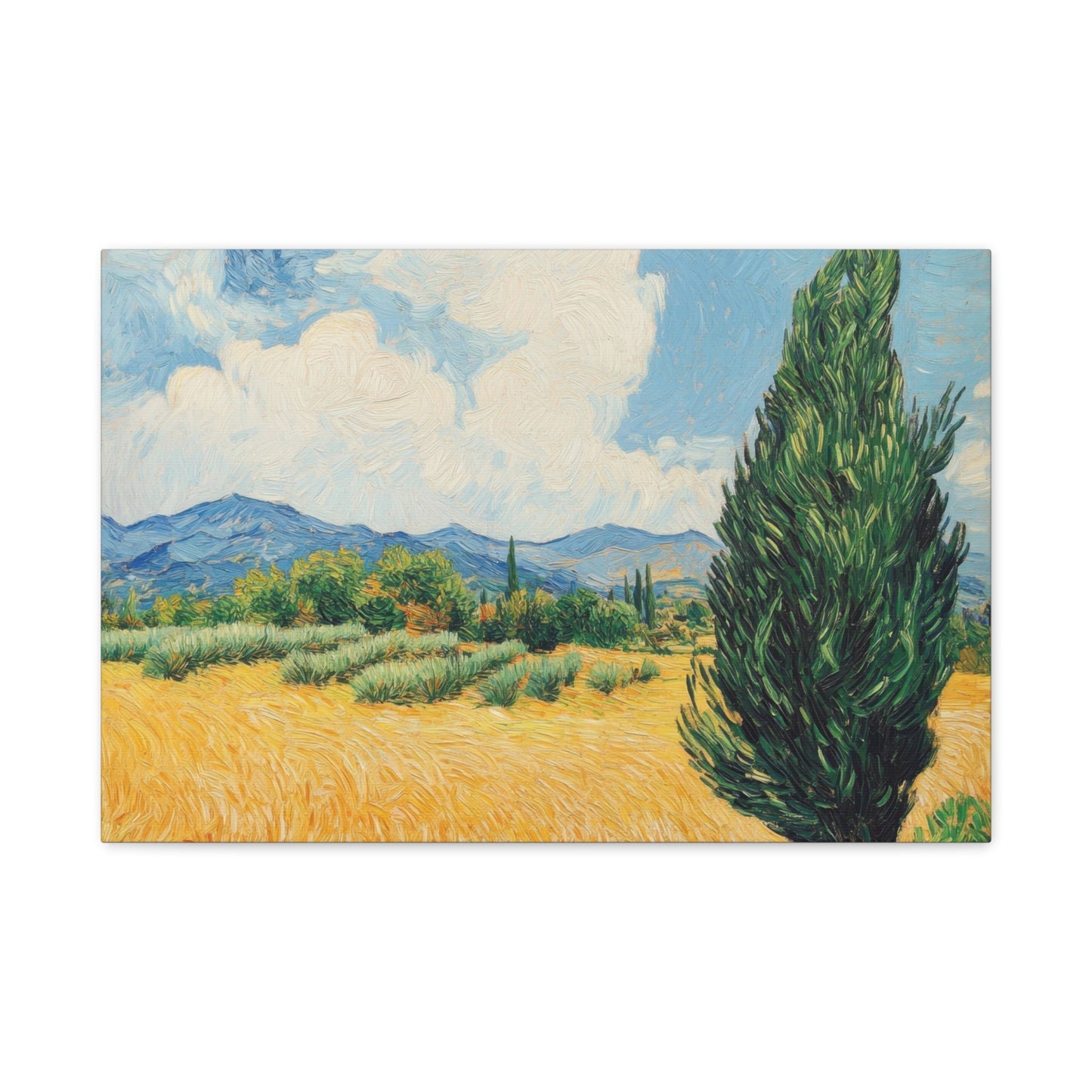 Golden Wheatfield and Cypress - Landscape Wall Art - Aestheticanvas