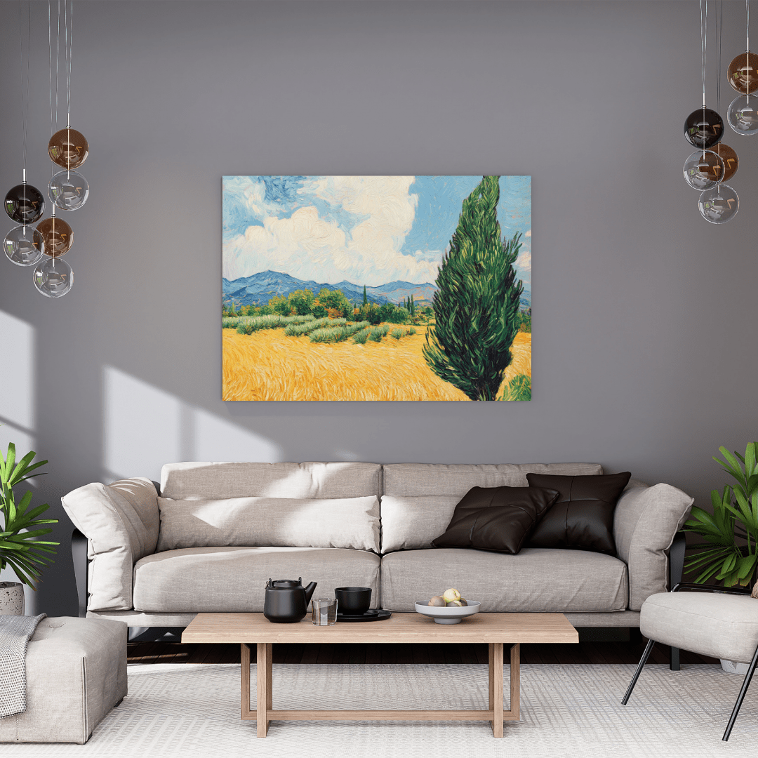 Golden Wheatfield and Cypress - Landscape Wall Art - Aestheticanvas