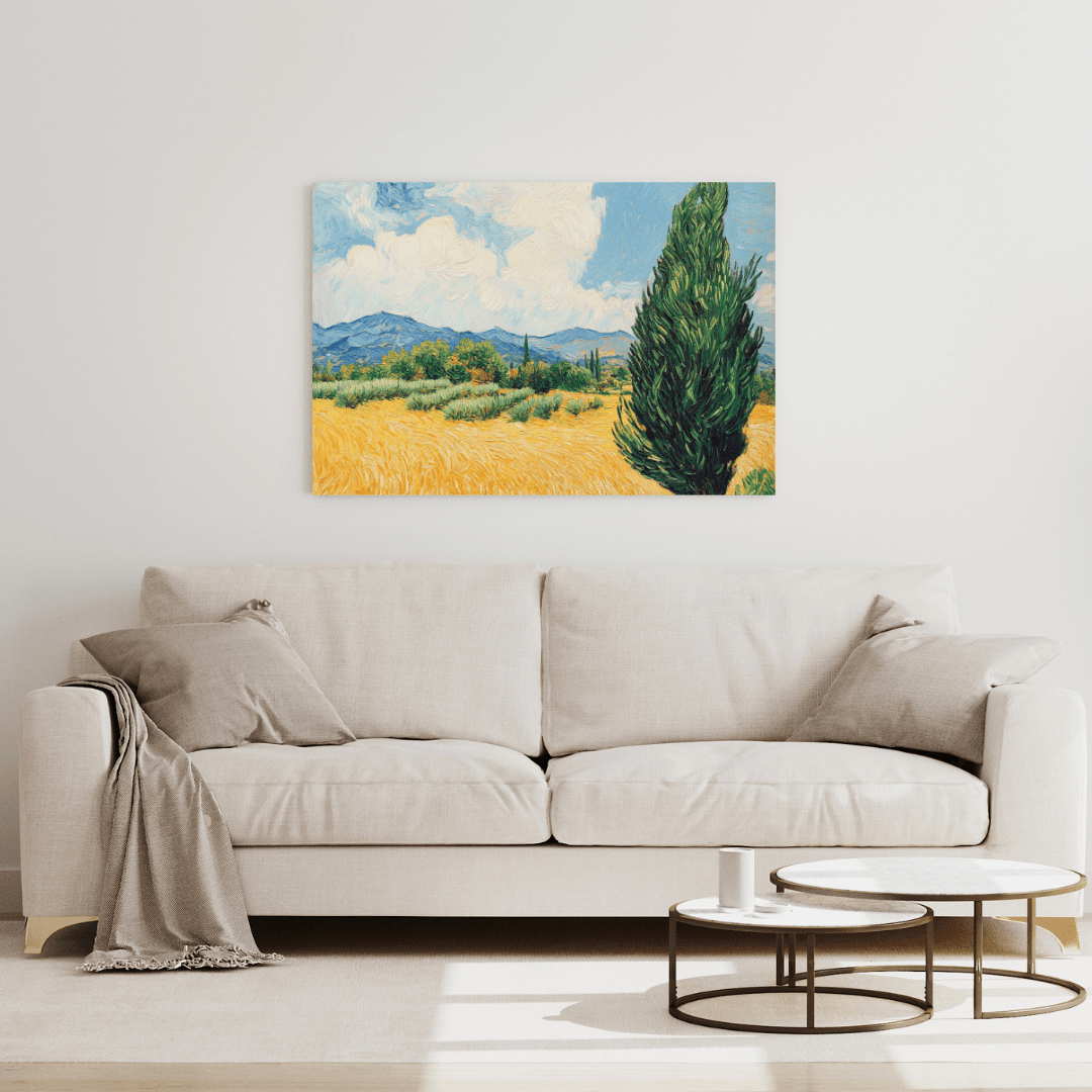 Golden Wheatfield and Cypress - Landscape Wall Art - Aestheticanvas