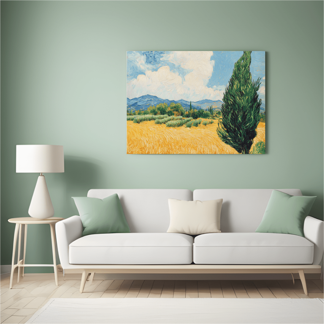 Golden Wheatfield and Cypress - Landscape Wall Art - Aestheticanvas