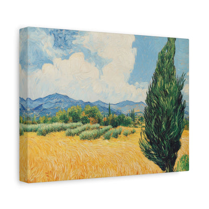 Golden Wheatfield and Cypress - Landscape Wall Art - Aestheticanvas