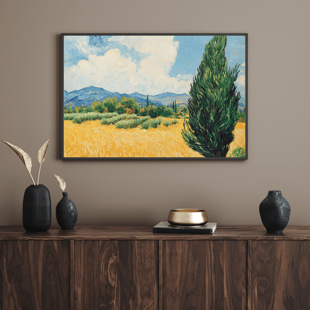 Golden Wheatfield and Cypress - Landscape Wall Art - Aestheticanvas