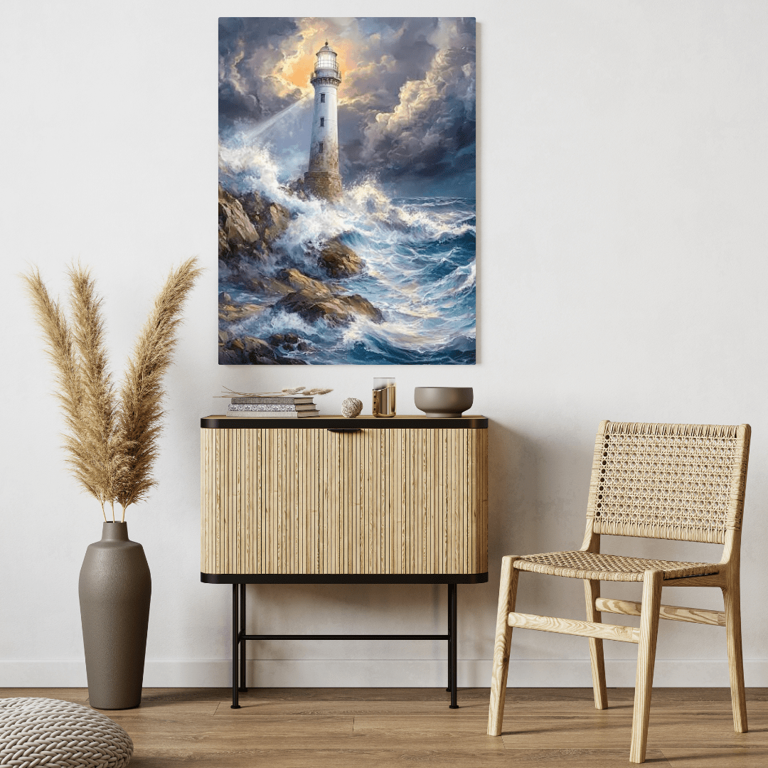 Guiding Lighthouse Amidst Stormy Seas - Nautical Wall Art - Aestheticanvas