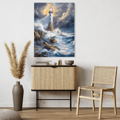 Guiding Lighthouse Amidst Stormy Seas - Nautical Wall Art - Aestheticanvas