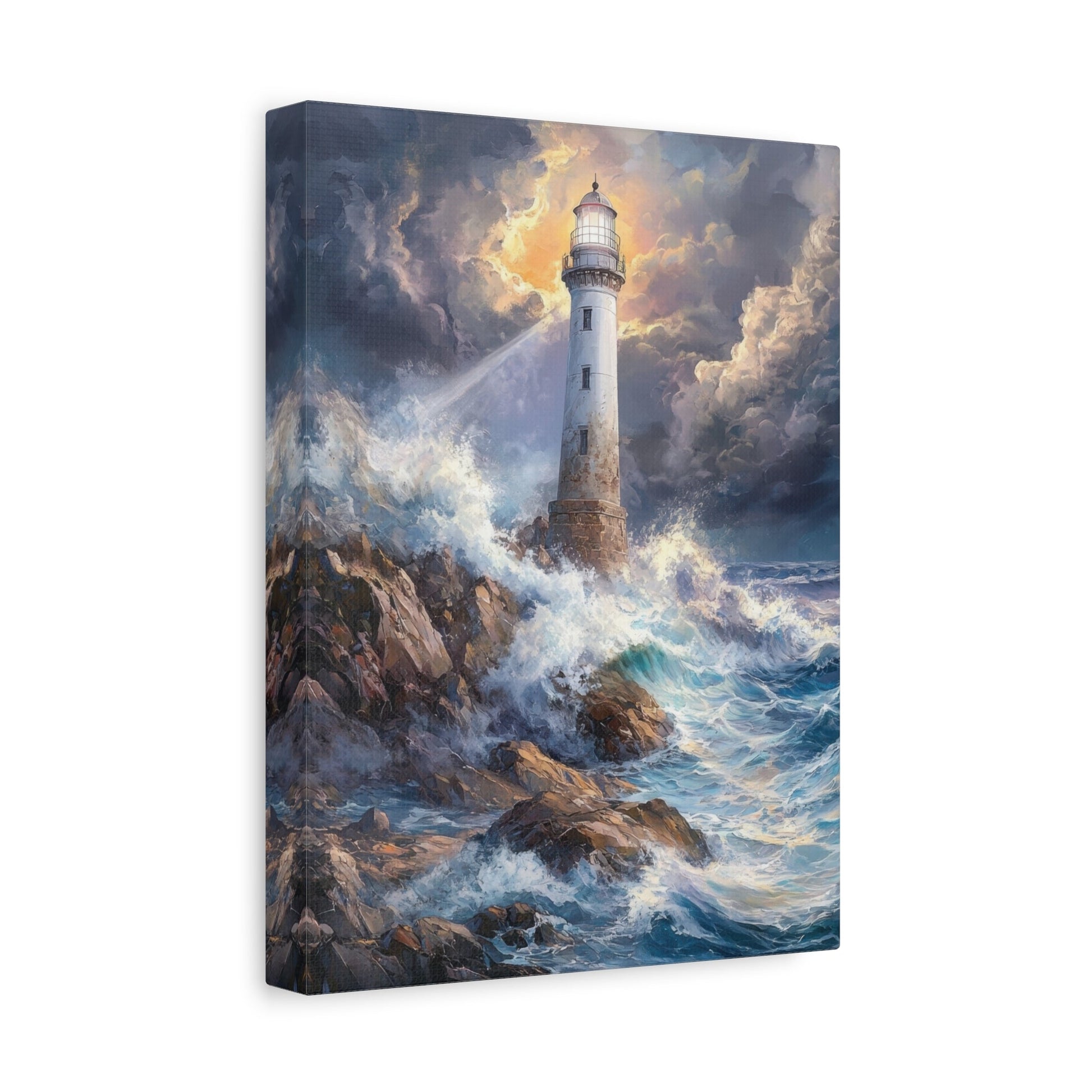 Guiding Lighthouse Amidst Stormy Seas - Nautical Wall Art - Aestheticanvas