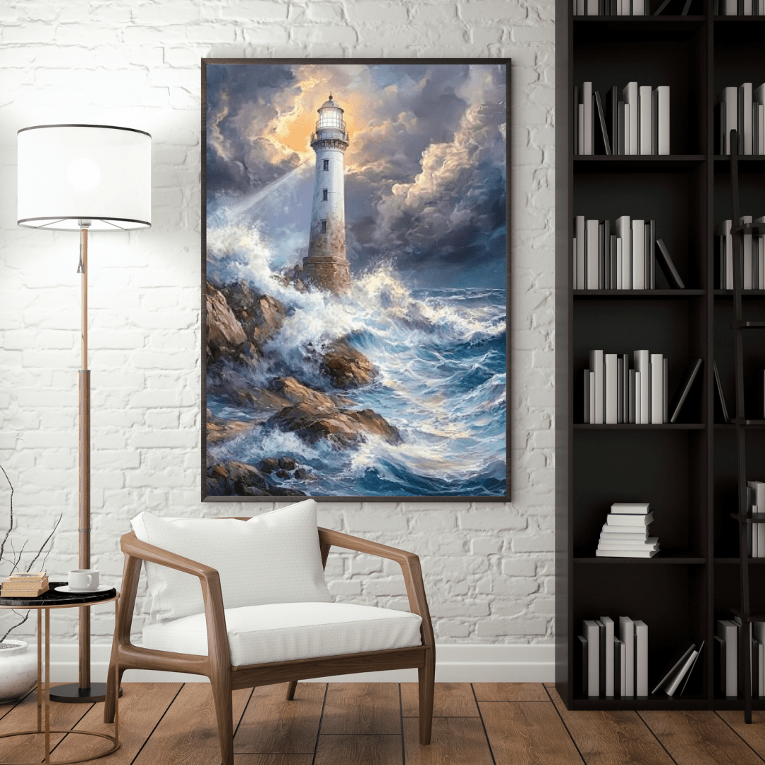 Guiding Lighthouse Amidst Stormy Seas - Nautical Wall Art - Aestheticanvas