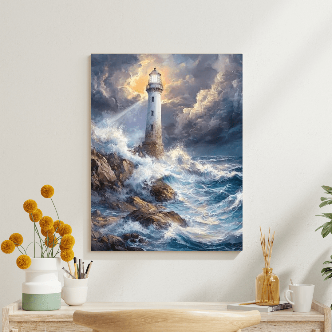 Guiding Lighthouse Amidst Stormy Seas - Nautical Wall Art - Aestheticanvas