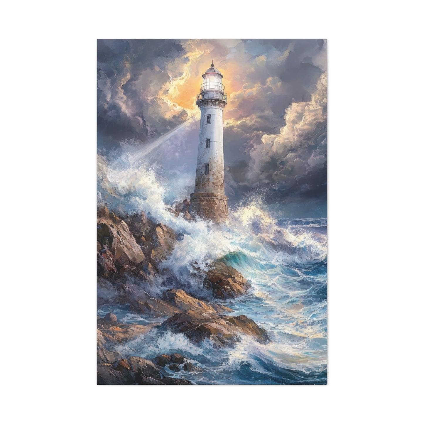 Guiding Lighthouse Amidst Stormy Seas - Nautical Wall Art - Aestheticanvas