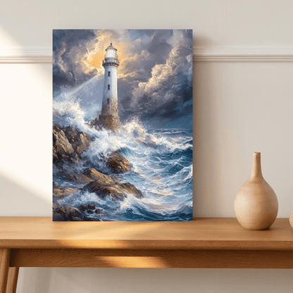 Guiding Lighthouse Amidst Stormy Seas - Nautical Wall Art - Aestheticanvas