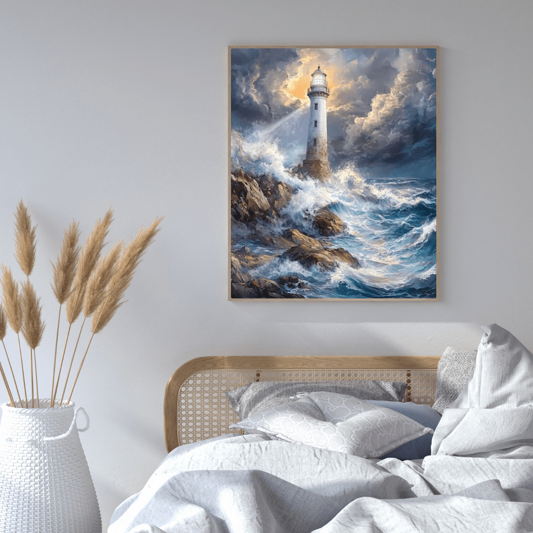 Guiding Lighthouse Amidst Stormy Seas - Nautical Wall Art - Aestheticanvas