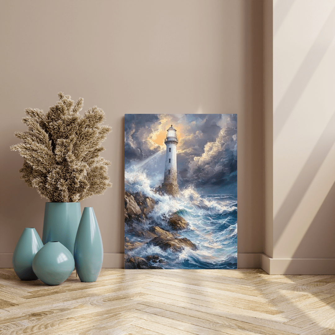 Guiding Lighthouse Amidst Stormy Seas - Nautical Wall Art - Aestheticanvas