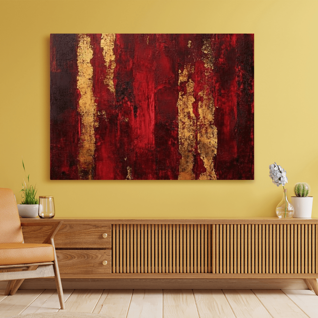 Harmony of Red and Gold - Abstract Wall Art - Aestheticanvas