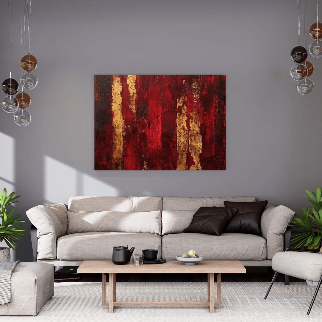 Harmony of Red and Gold - Abstract Wall Art - Aestheticanvas