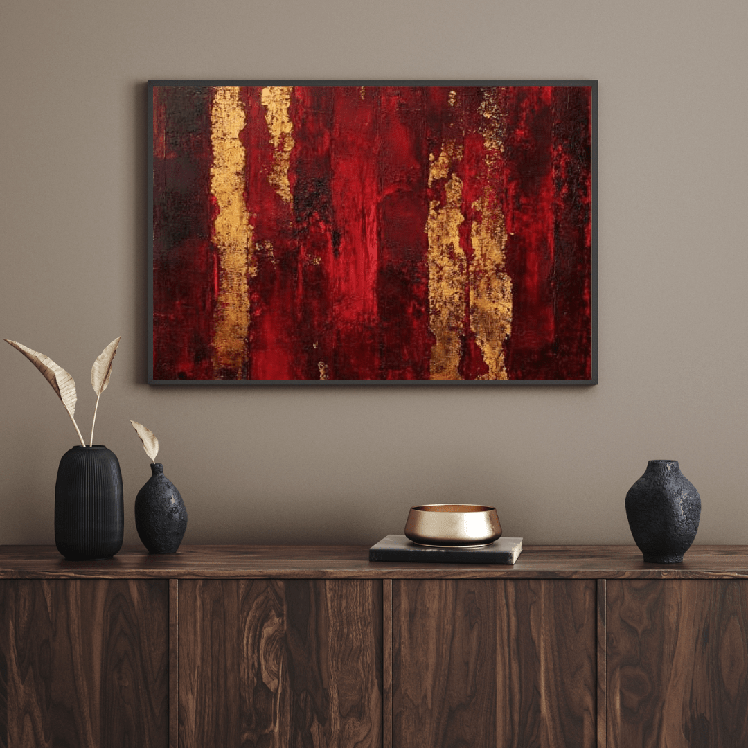 Harmony of Red and Gold - Abstract Wall Art - Aestheticanvas