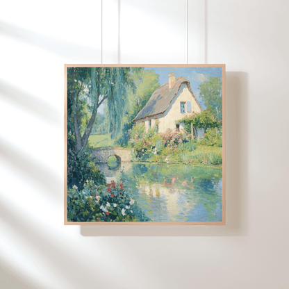 Idyllic Cottage by Stream - Nature Wall Art - Aestheticanvas