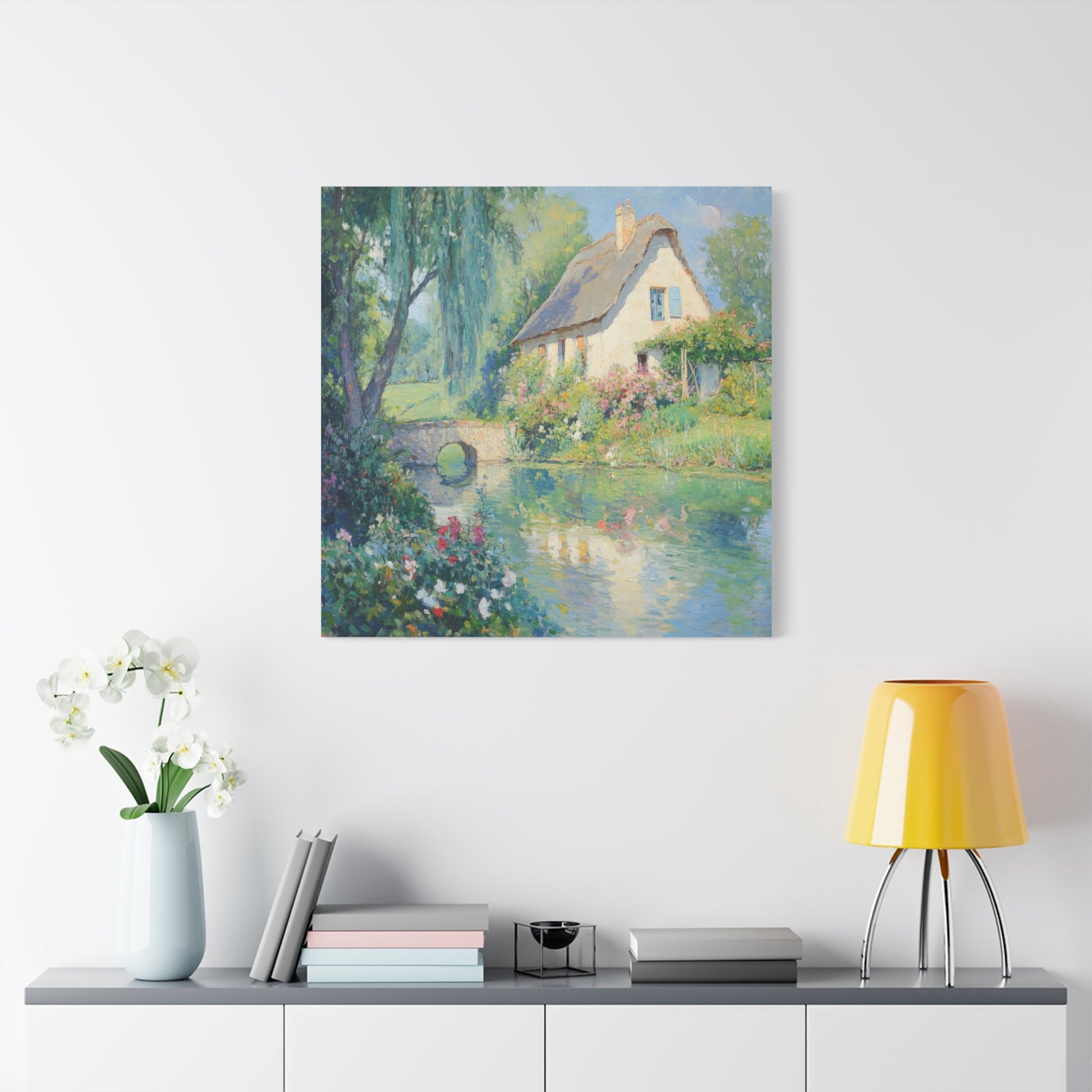 Idyllic Cottage by Stream - Nature Wall Art - Aestheticanvas