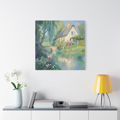 Idyllic Cottage by Stream - Nature Wall Art - Aestheticanvas