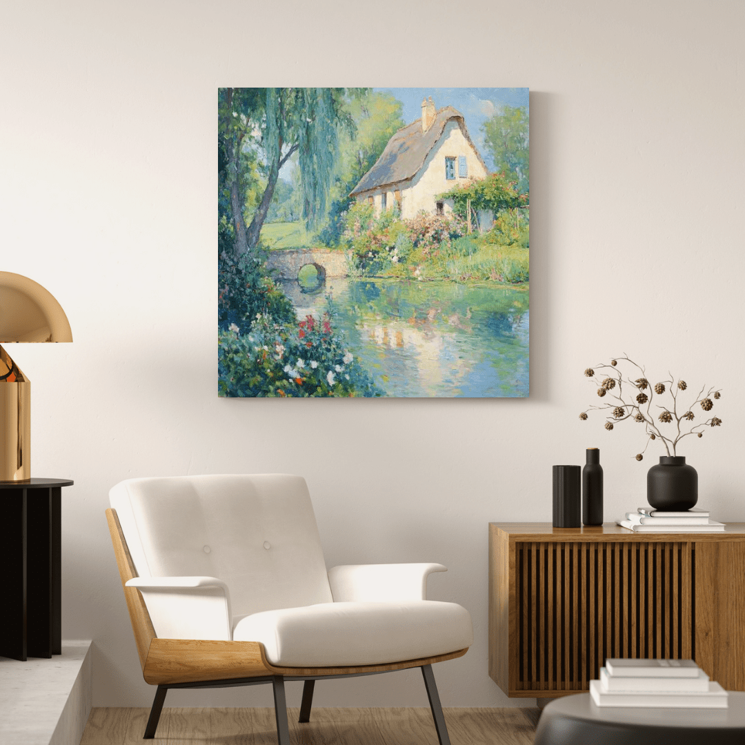 Idyllic Cottage by Stream - Nature Wall Art - Aestheticanvas