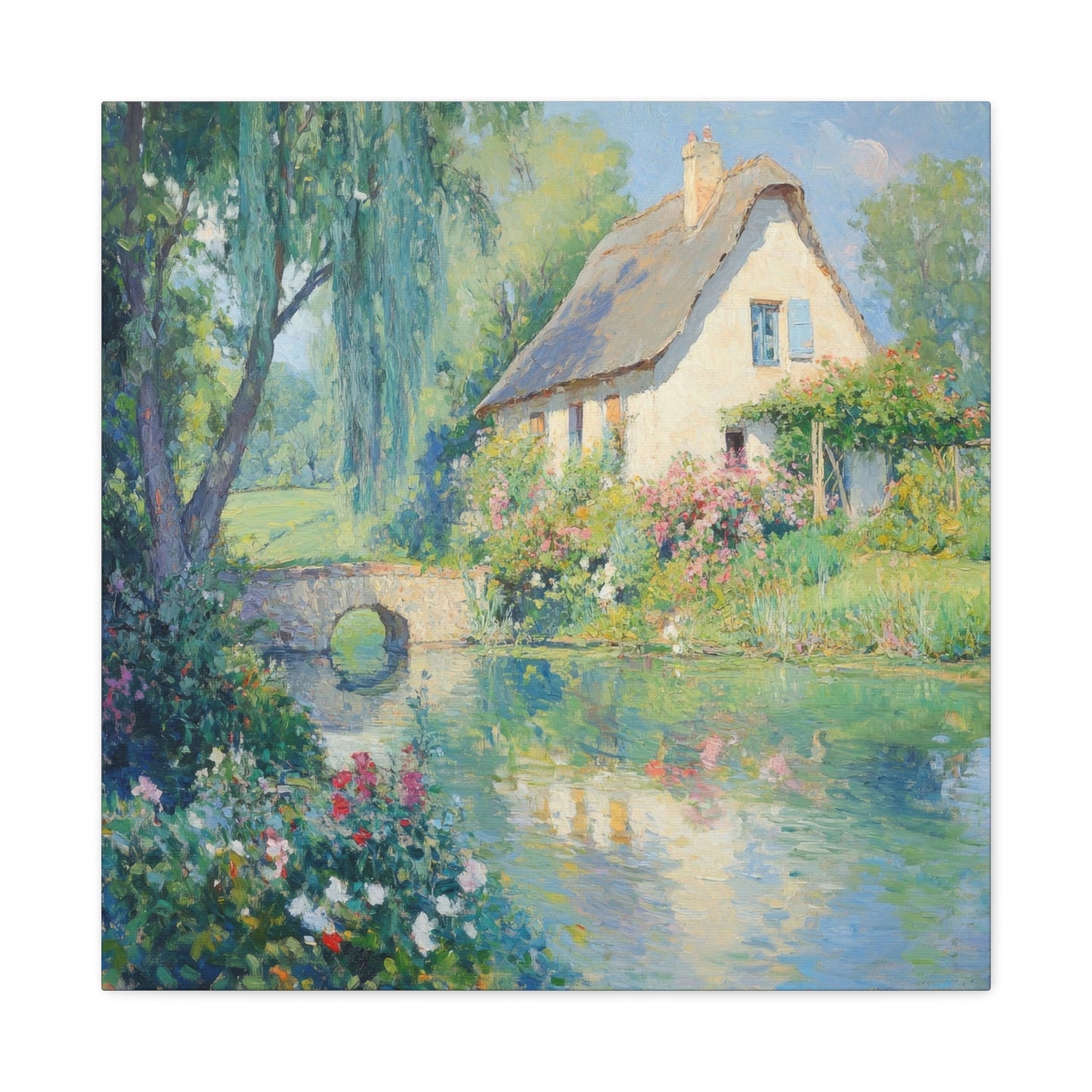 Idyllic Cottage by Stream - Nature Wall Art - Aestheticanvas