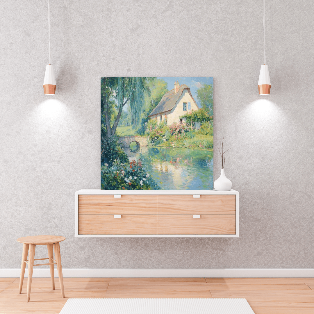 Idyllic Cottage by Stream - Nature Wall Art - Aestheticanvas