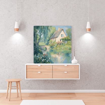 Idyllic Cottage by Stream - Nature Wall Art - Aestheticanvas