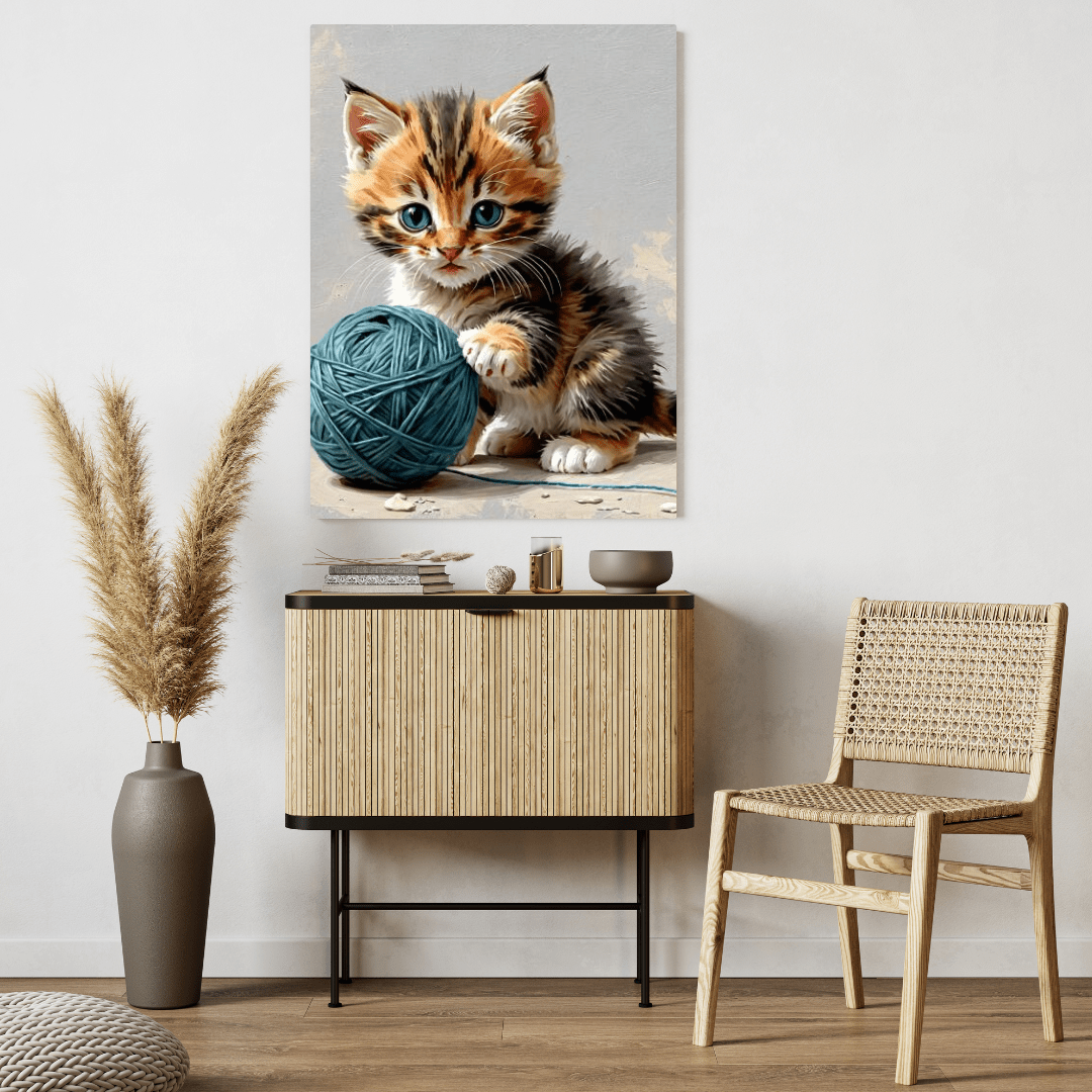 Kitten Playing With Yarn - Wall Art - Aestheticanvas