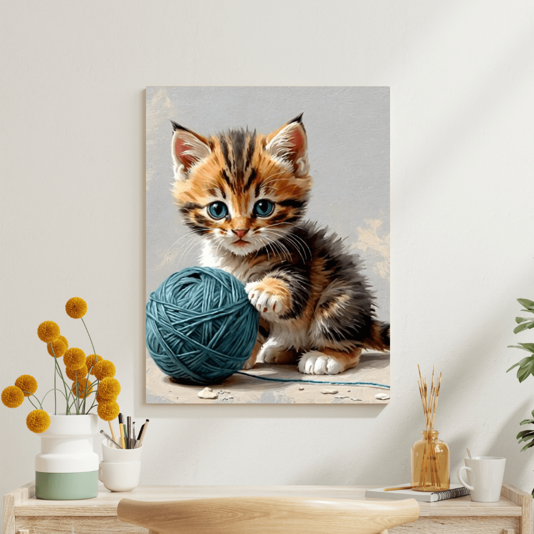 Kitten Playing With Yarn - Wall Art - Aestheticanvas