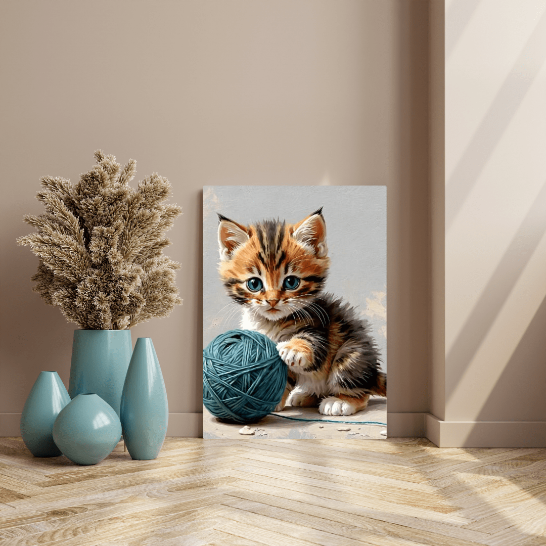 Kitten Playing With Yarn - Wall Art - Aestheticanvas