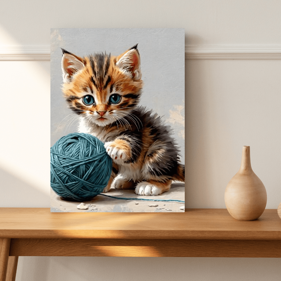 Kitten Playing With Yarn - Wall Art - Aestheticanvas