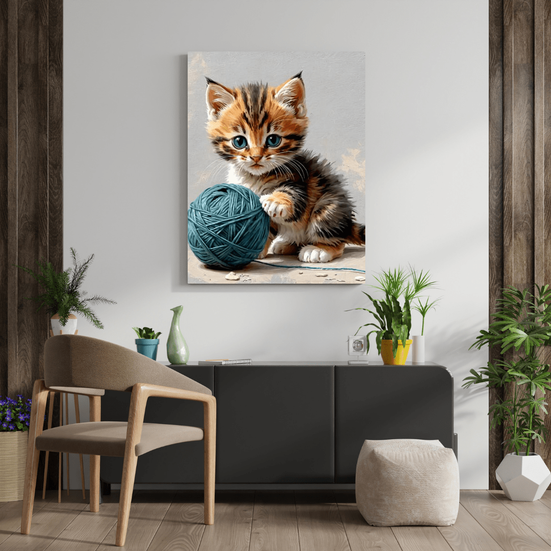 Kitten Playing With Yarn - Wall Art - Aestheticanvas