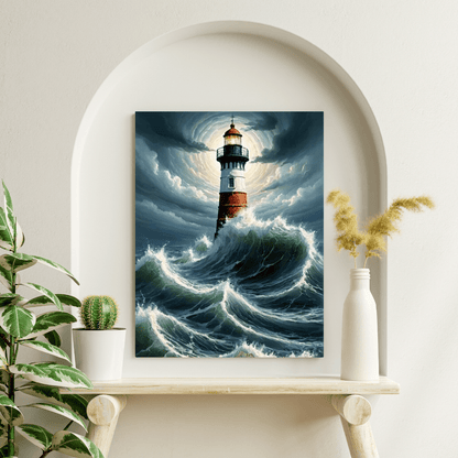 Lighthouse in the Agitated Sea - Wall Art - Aestheticanvas