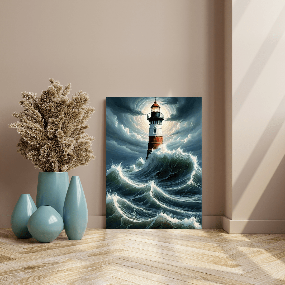 Lighthouse in the Agitated Sea - Wall Art - Aestheticanvas