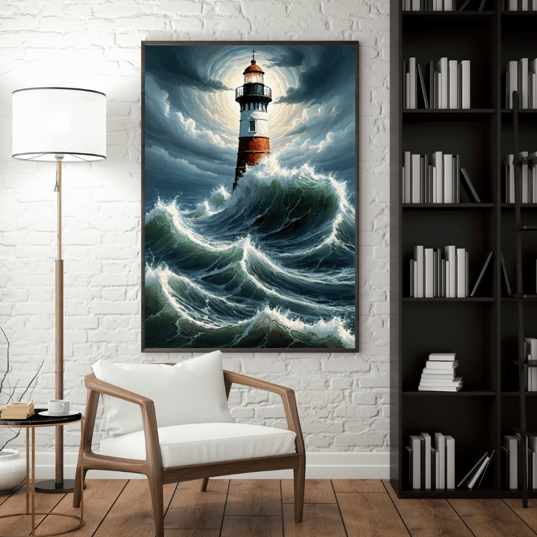 Lighthouse in the Agitated Sea - Wall Art - Aestheticanvas