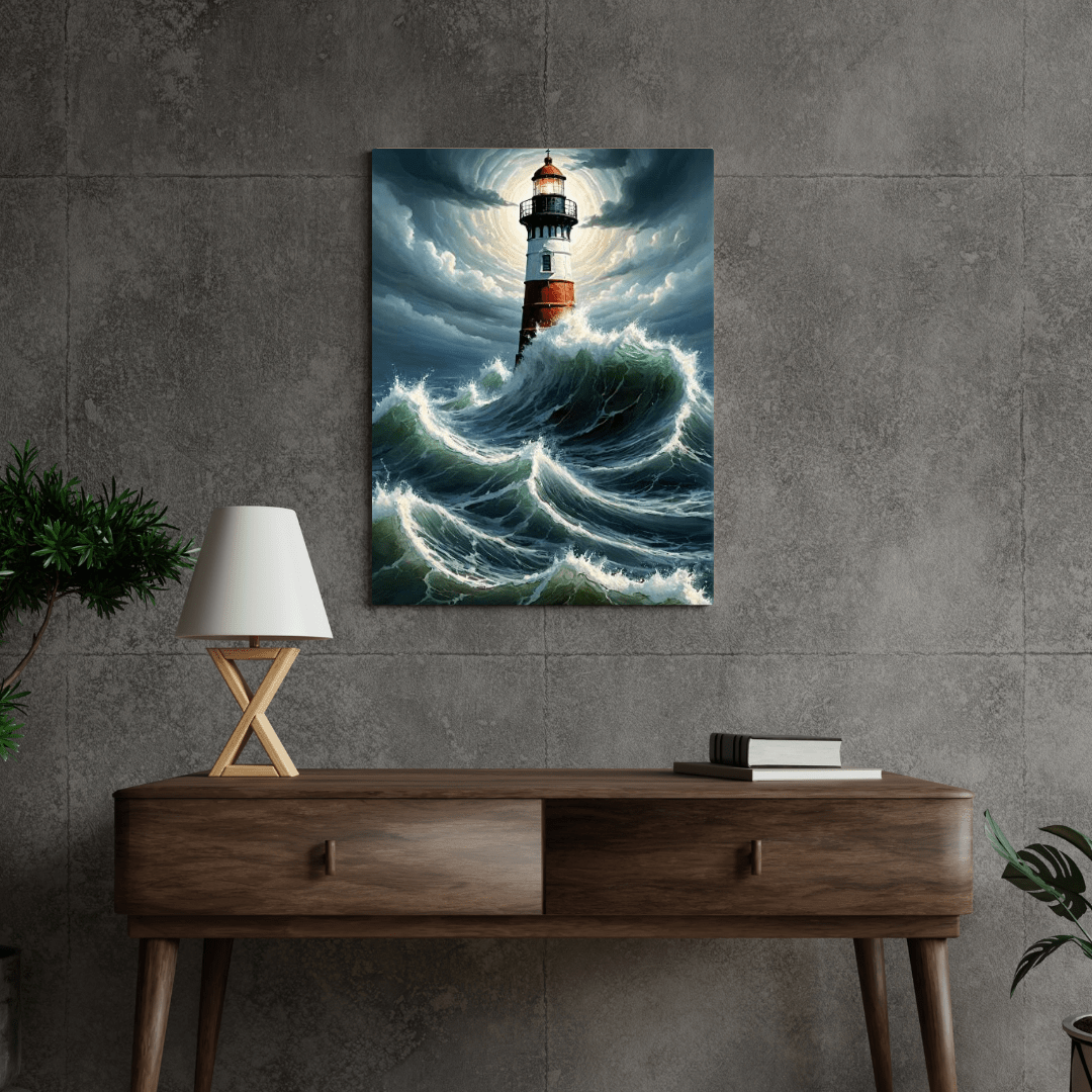 Lighthouse in the Agitated Sea - Wall Art - Aestheticanvas