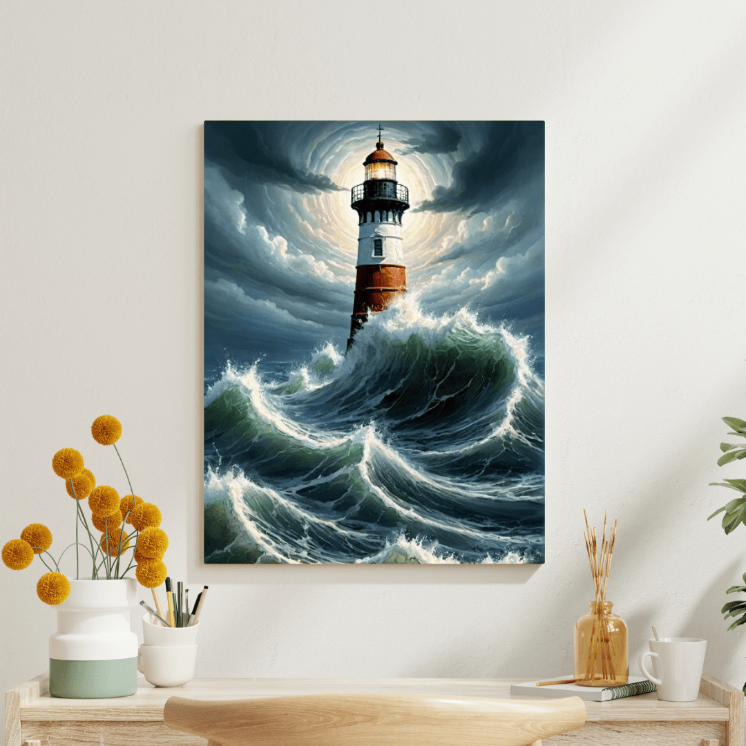 Lighthouse in the Agitated Sea - Wall Art - Aestheticanvas