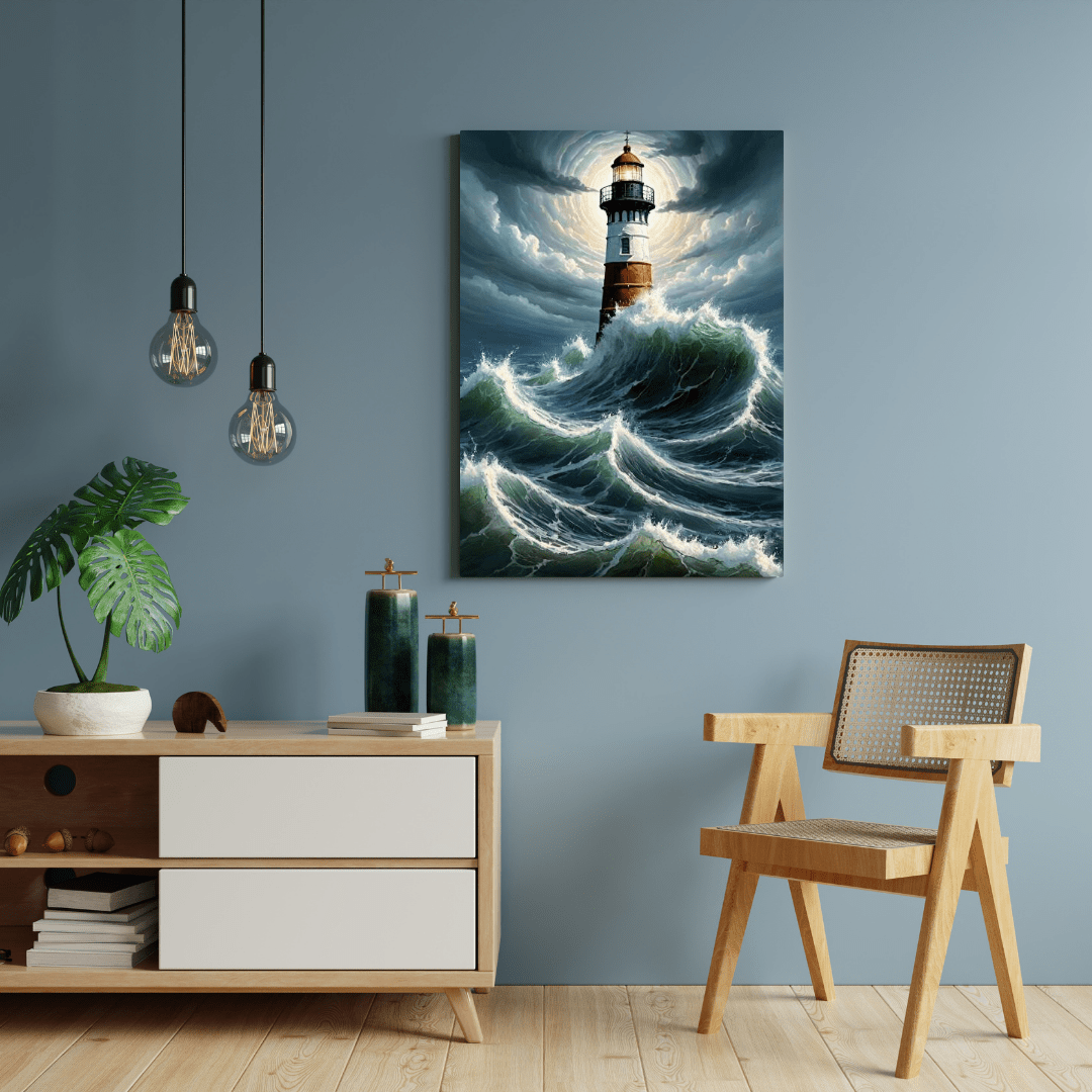 Lighthouse in the Agitated Sea - Wall Art - Aestheticanvas