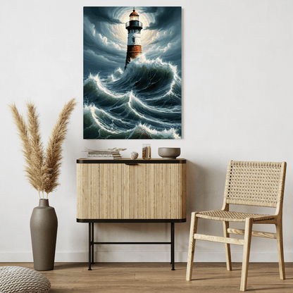 Lighthouse in the Agitated Sea - Wall Art - Aestheticanvas