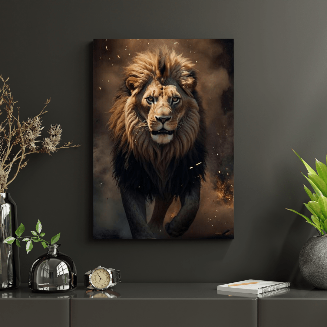 Lion Escaping from Fire - Wall Art - Aestheticanvas